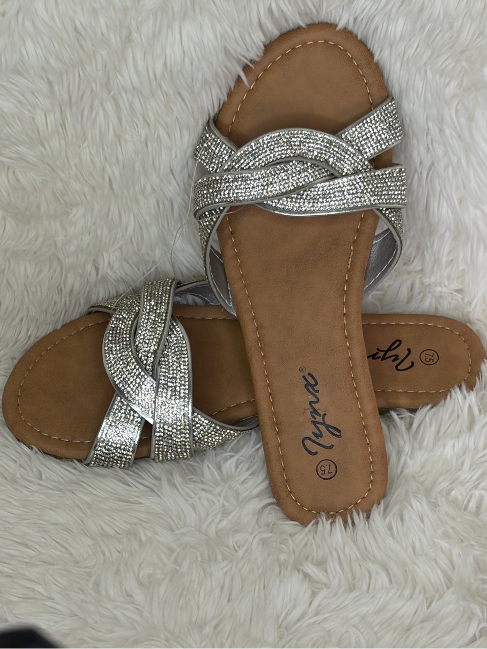 Lynx Silver Sparkle Braided Slide Sandals for Women